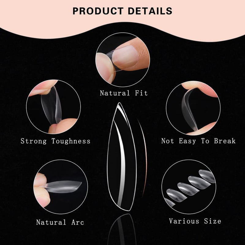 Sethexy Short Oval False Nails 500Pcs 10Sizes Full Cover Acrylic Nail Tips For Art Nail Design (Clear) - Image 3